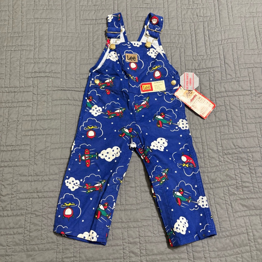 Rare Vintage Lee Blue Toddler Kid Corduroy Overalls Bib Boy Size 24 Month Planes